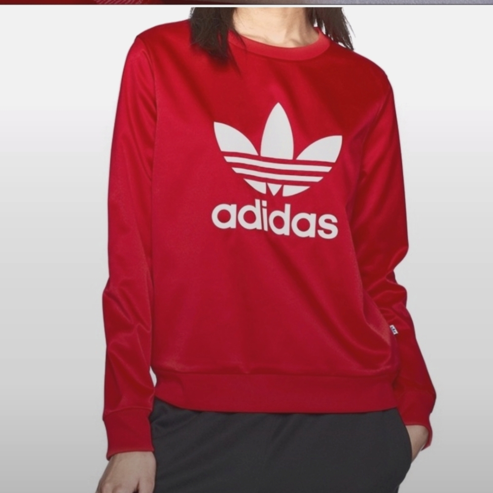 Adidas red satin crewneck top shirt never worn Christmas Holiday